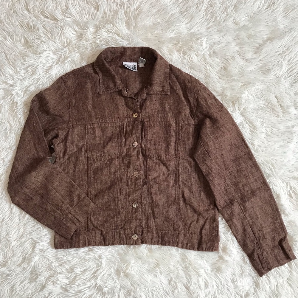 Chico’s 100% Linen Button Front Jacket Brown Size M